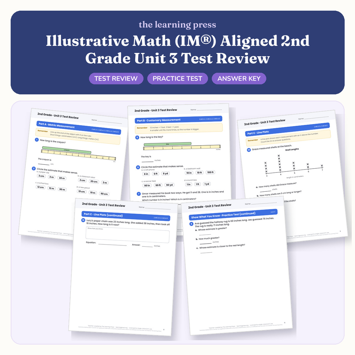 Preview of Illustrative Math (IM®) Aligned 2nd Grade Unit 3 Test Review