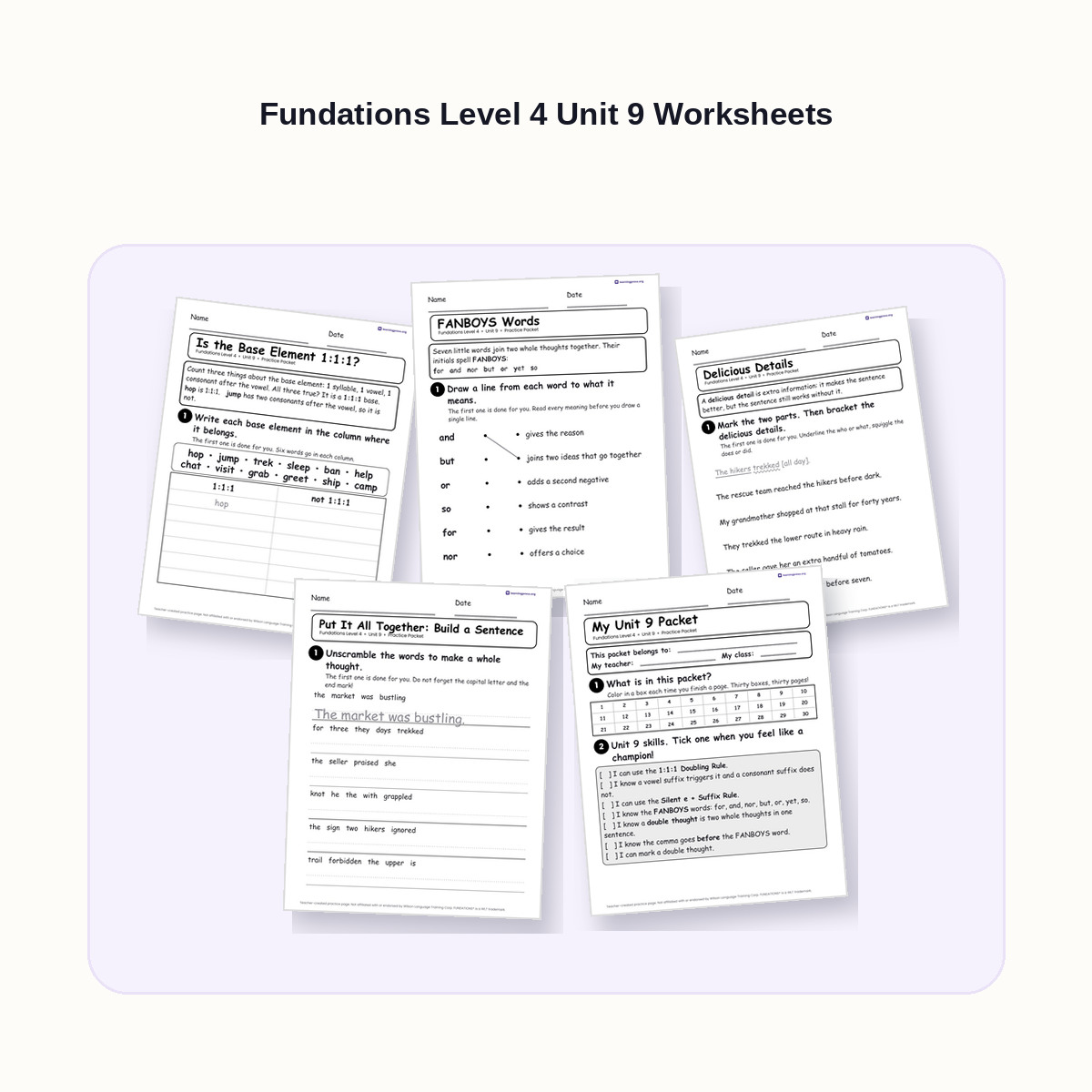 Preview of Fundations Level 4 Unit 9 Worksheets