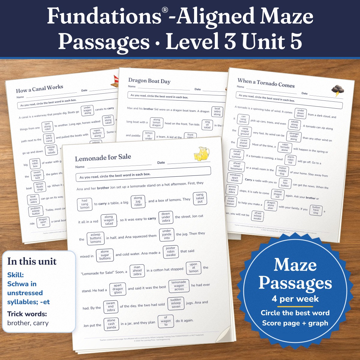 Preview of Fundations®-Aligned Maze Passages · Level 3 Unit 5