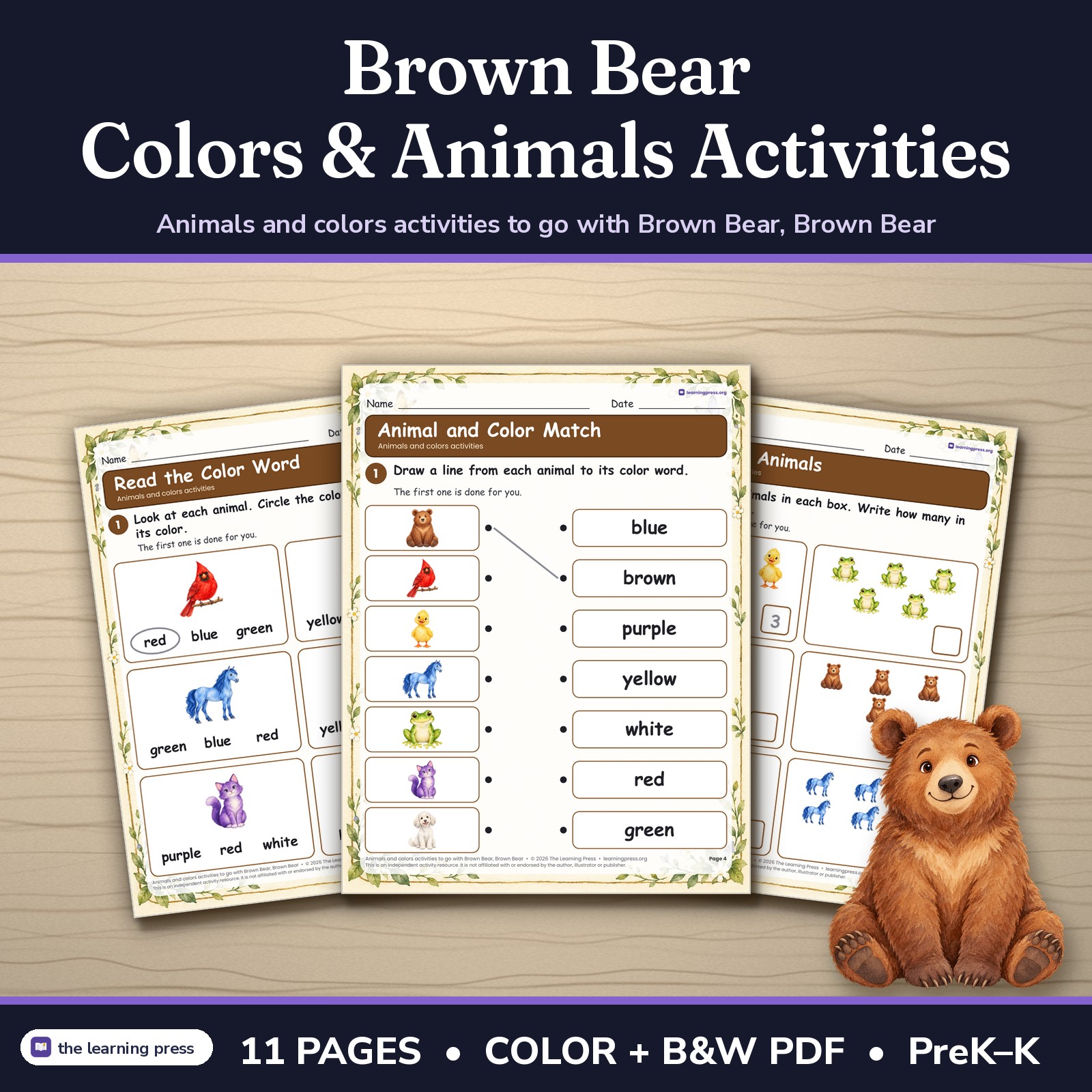 Preview of Brown Bear Activities | Colors and Animals Book Companion | PreK-K