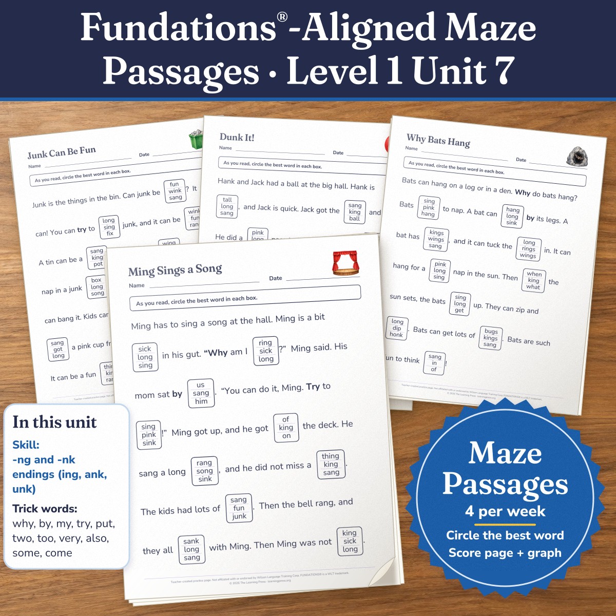 Preview of Fundations®-Aligned Maze Passages · Level 1 Unit 7