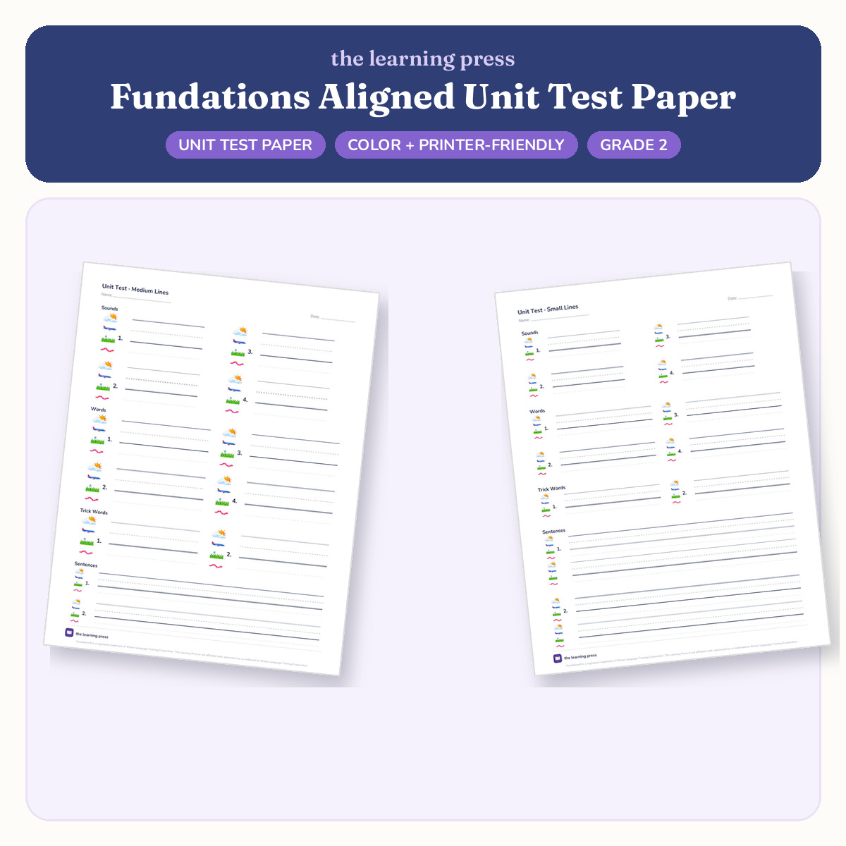 Preview of Fundations Aligned Unit Test Paper · Sounds, Words, Trick Words & Sentences