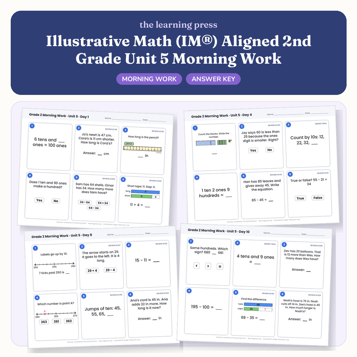 Preview of Illustrative Math (IM®) Aligned 2nd Grade Unit 5 Morning Work