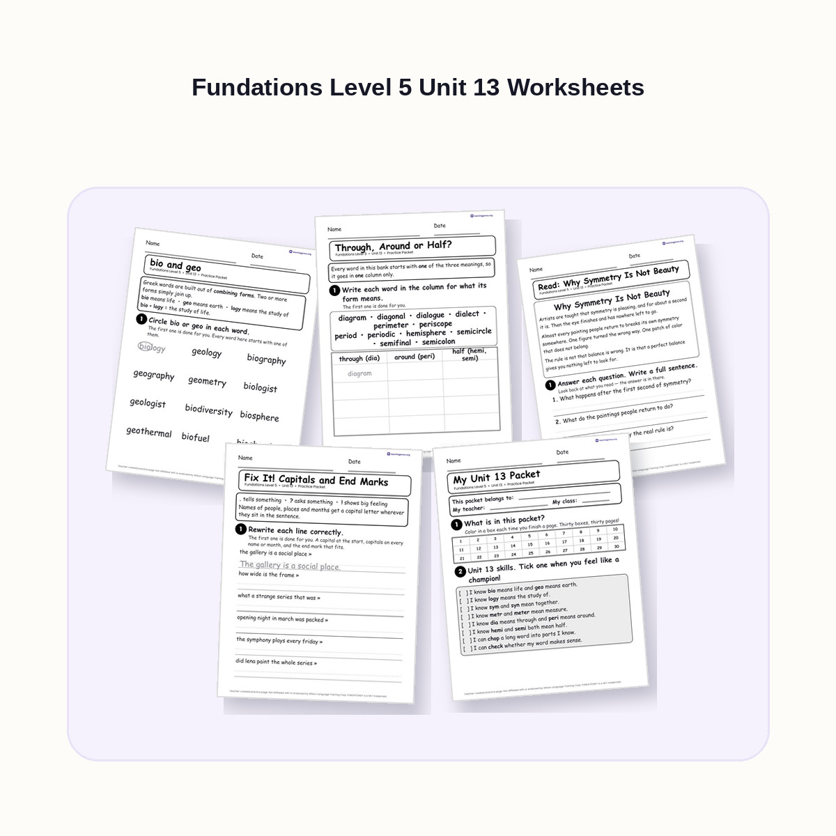 Preview of Fundations Level 5 Unit 13 Worksheets