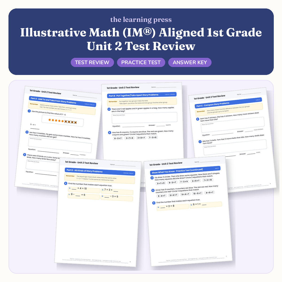 Preview of Illustrative Math (IM®) Aligned 1st Grade Unit 2 Test Review
