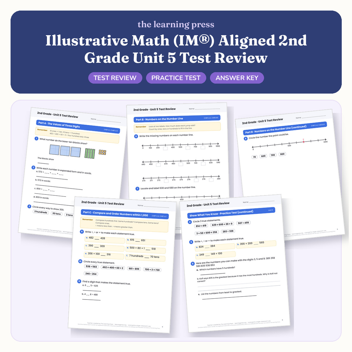 Preview of Illustrative Math (IM®) Aligned 2nd Grade Unit 5 Test Review