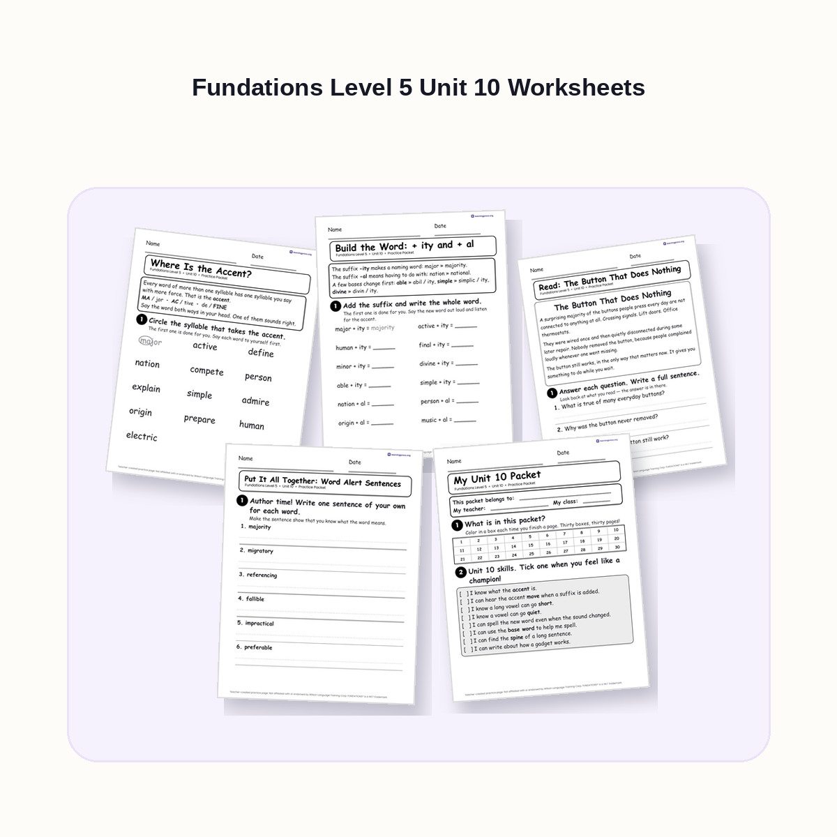 Preview of Fundations Level 5 Unit 10 Worksheets