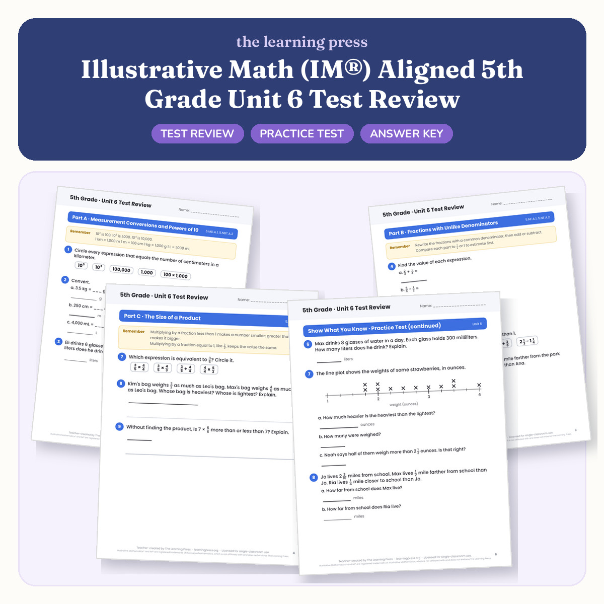 Preview of Illustrative Math (IM®) Aligned 5th Grade Unit 6 Test Review