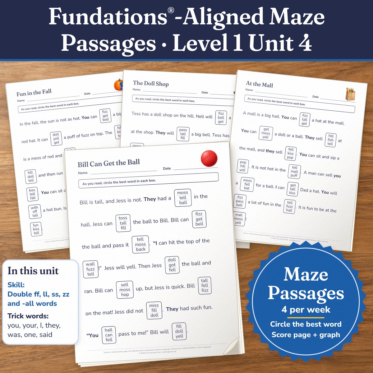 Preview of Fundations®-Aligned Maze Passages · Level 1 Unit 4
