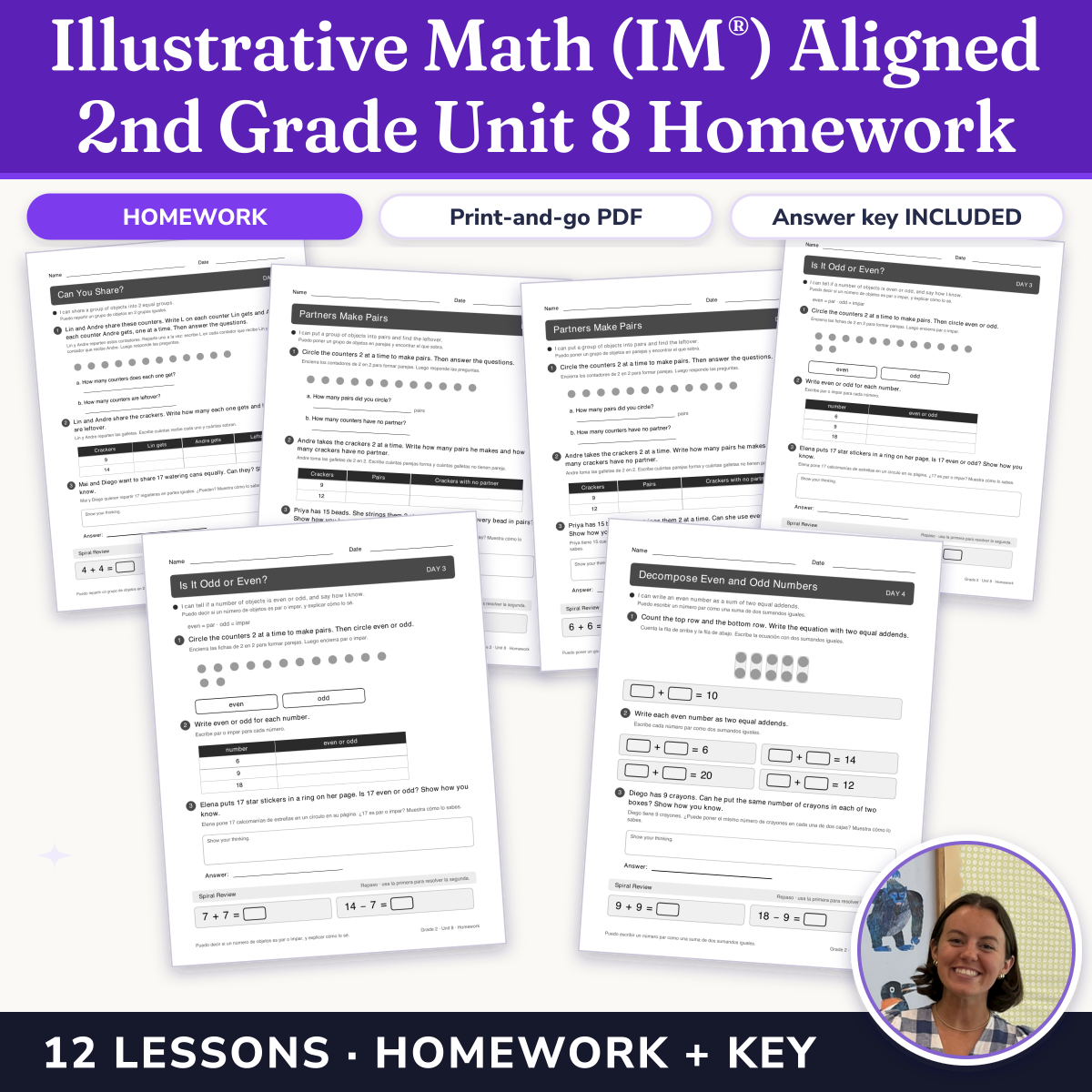Preview of Illustrative Math (IM®) Aligned 2nd Grade Unit 8 Homework: Equal Groups