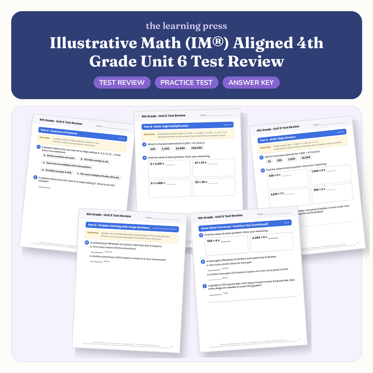 Preview of Illustrative Math (IM®) Aligned 4th Grade Unit 6 Test Review