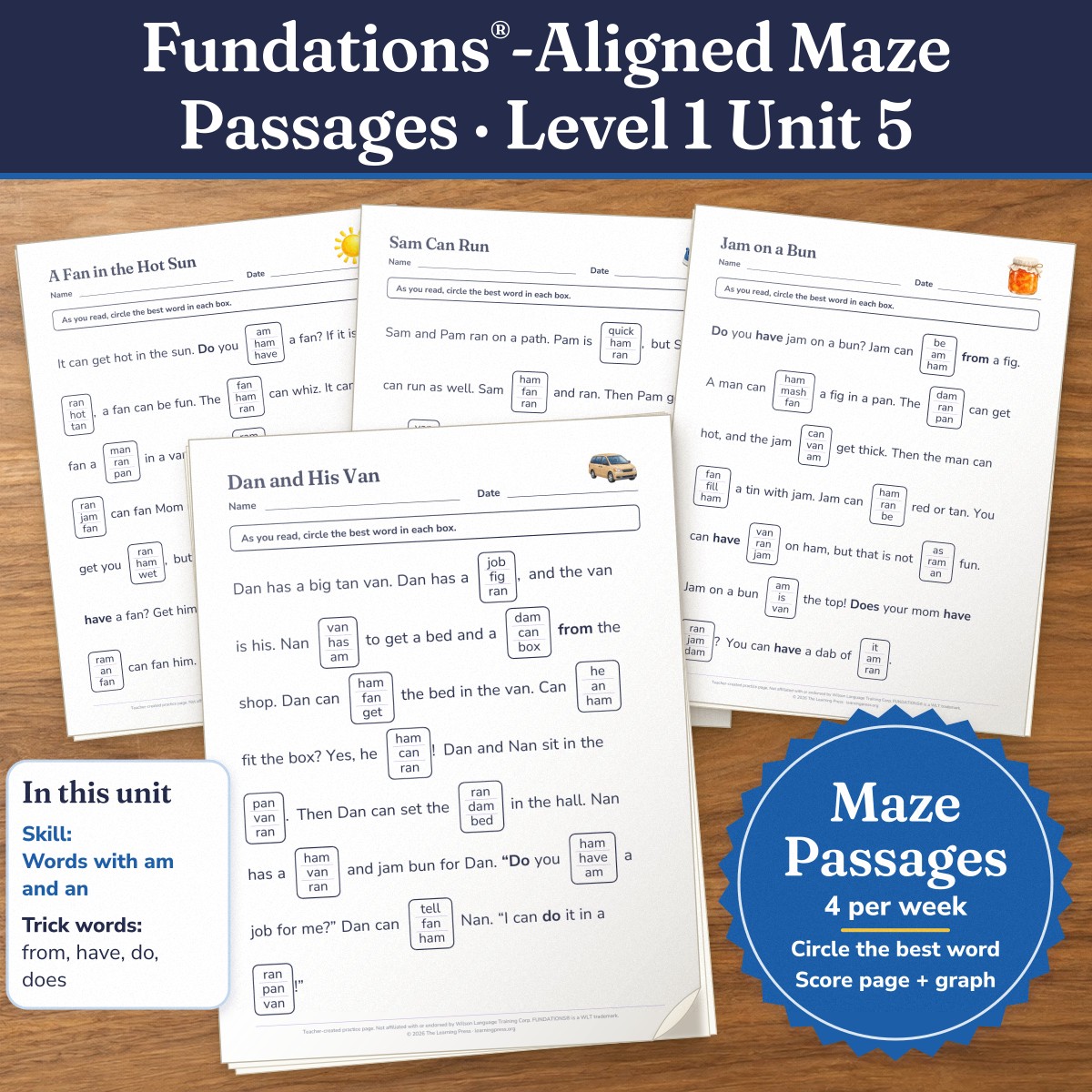 Preview of Fundations®-Aligned Maze Passages · Level 1 Unit 5
