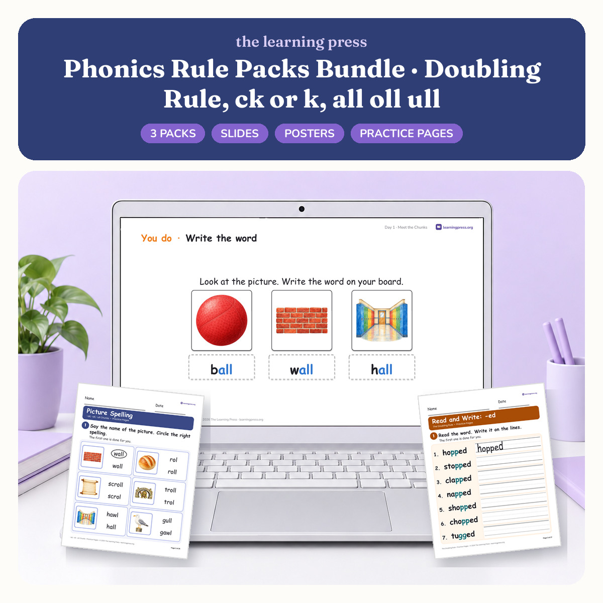 Preview of Phonics Rule Packs Bundle · Doubling Rule, ck or k, all oll ull