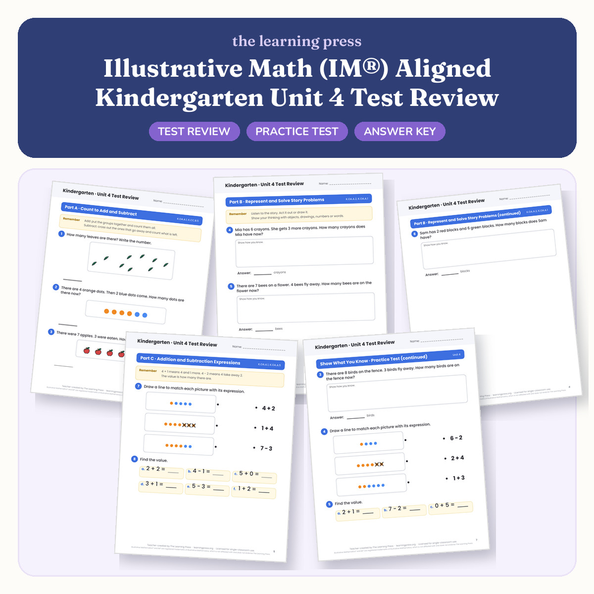 Preview of Illustrative Math (IM®) Aligned Kindergarten Unit 4 Test Review