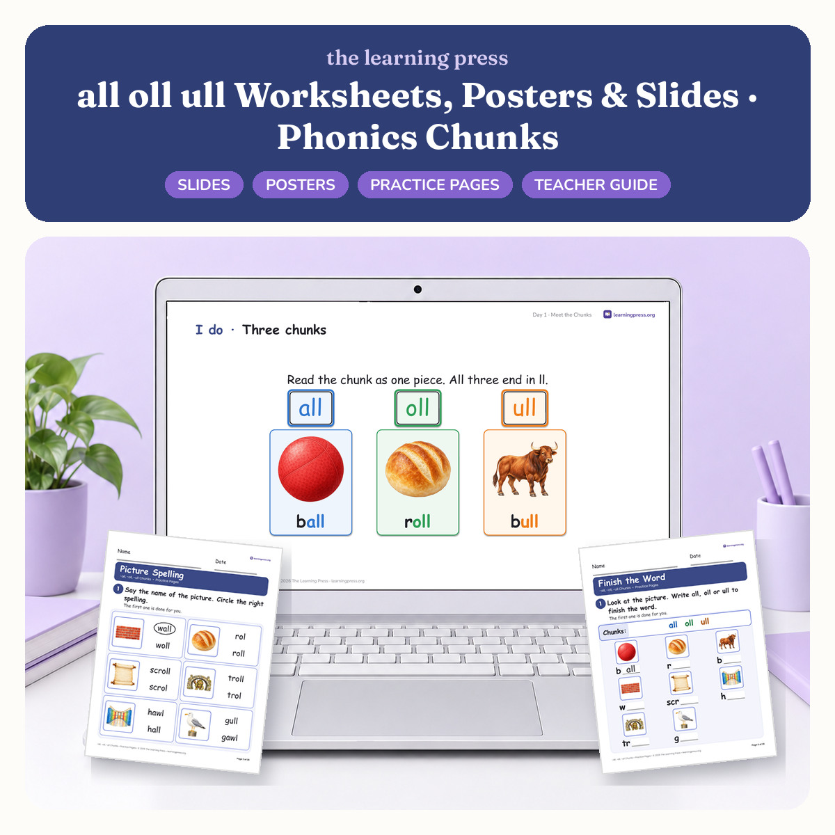 Preview of all oll ull Worksheets, Posters & Slides · Phonics Chunks