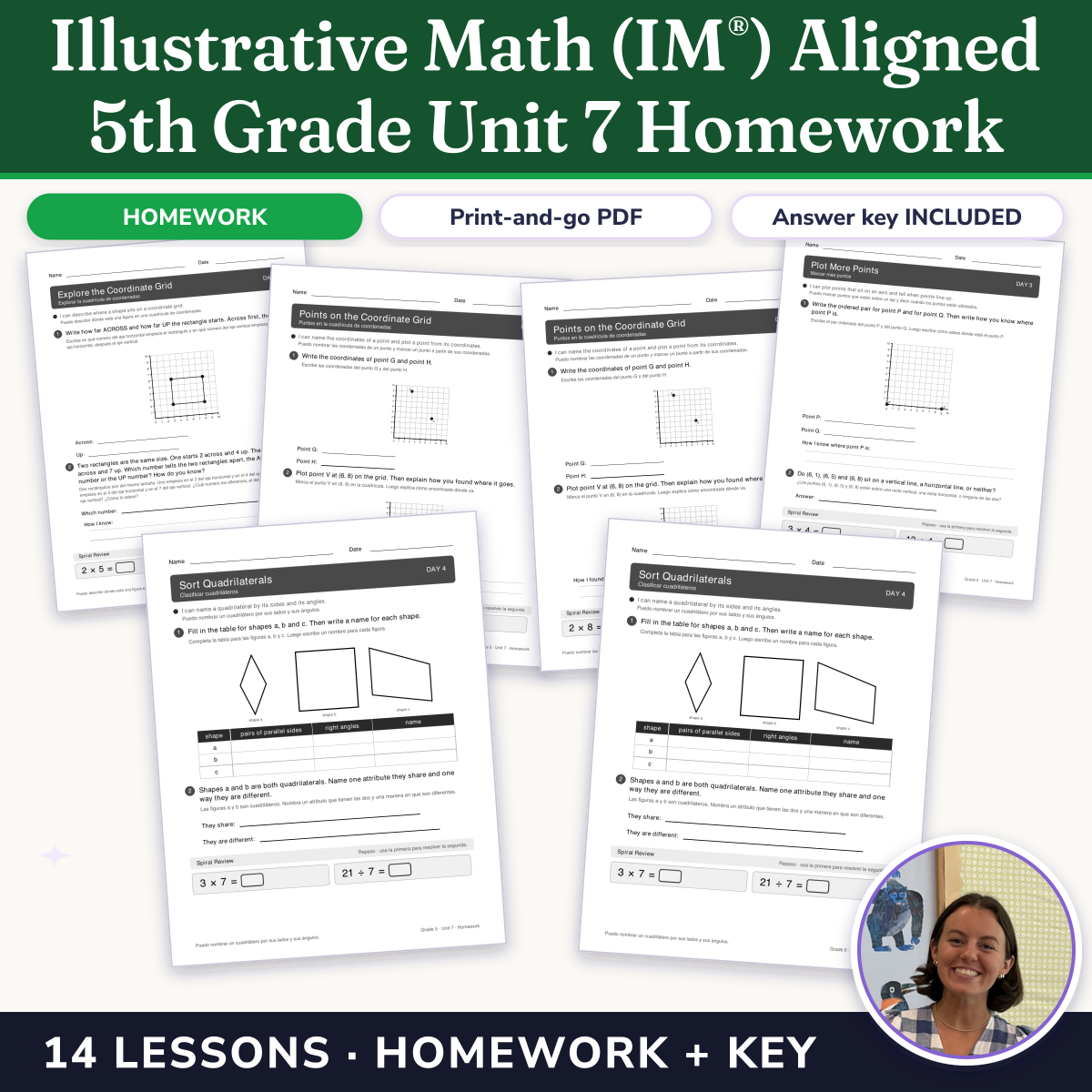 Preview of Illustrative Math (IM®) Aligned 5th Grade Unit 7 Homework: Shapes on the Coordinate Grid