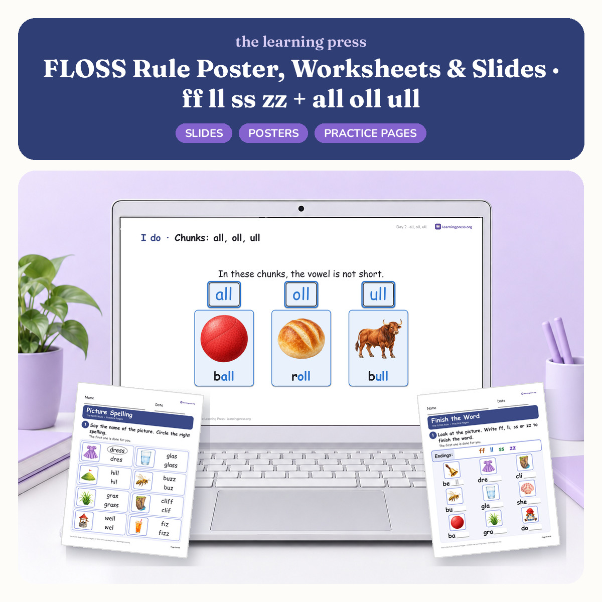 Preview of FLOSS Rule Poster, Worksheets & Slides · ff ll ss zz + all oll ull
