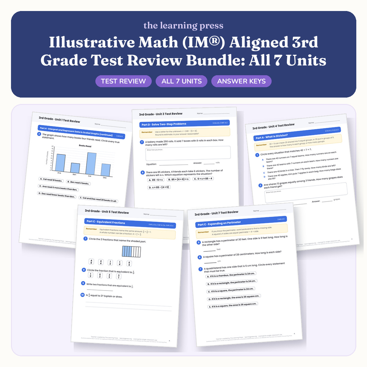 Preview of Illustrative Math (IM®) Aligned 3rd Grade Test Review Bundle: All 7 Units