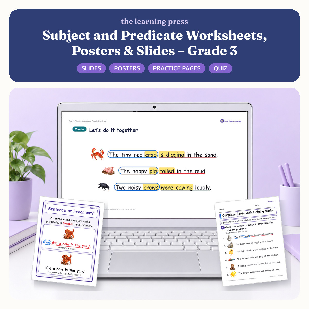 Preview of Subject and Predicate Worksheets, Posters & Slides – Grade 3