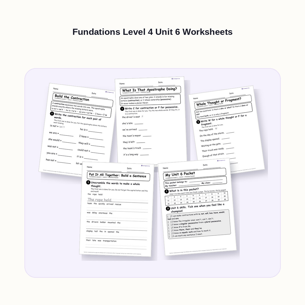 Preview of Fundations Level 4 Unit 6 Worksheets