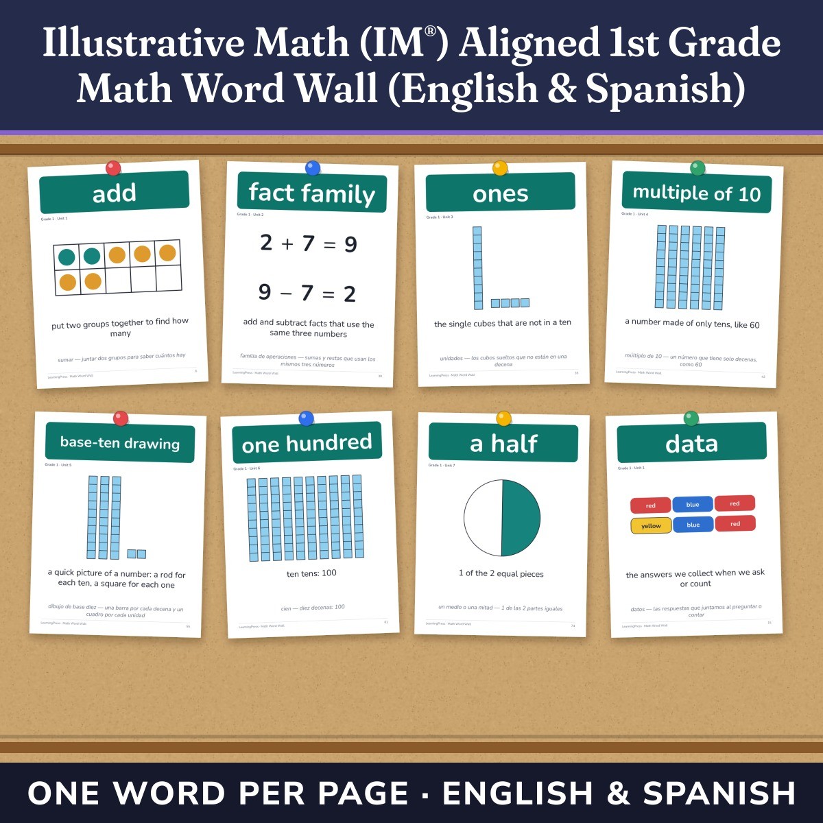 Preview of Illustrative Math (IM®) Aligned 1st Grade Math Word Wall (English & Spanish)