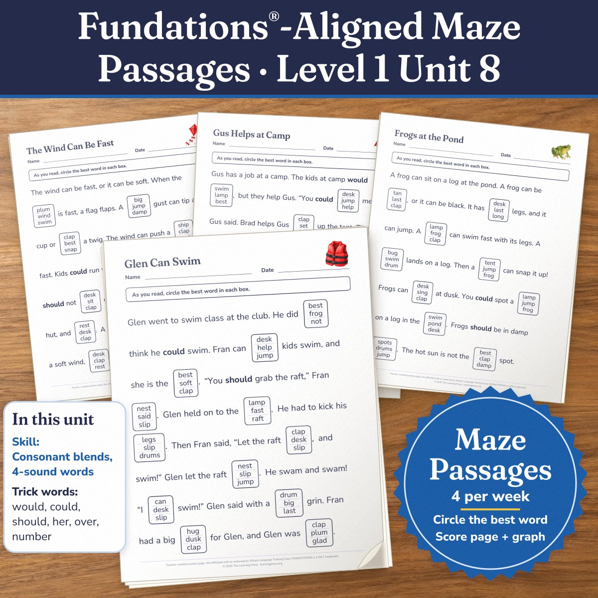 Preview of Fundations®-Aligned Maze Passages · Level 1 Unit 8