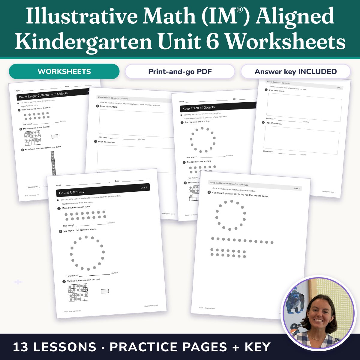 Preview of Illustrative Math (IM®) Aligned Kindergarten Unit 6 Worksheets: Numbers 0–20