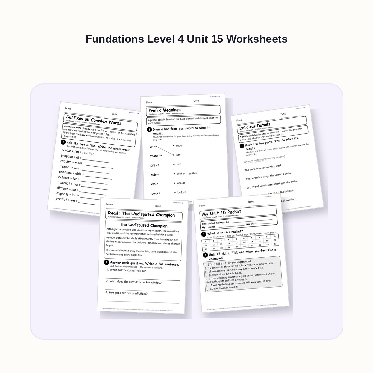 Preview of Fundations Level 4 Unit 15 Worksheets