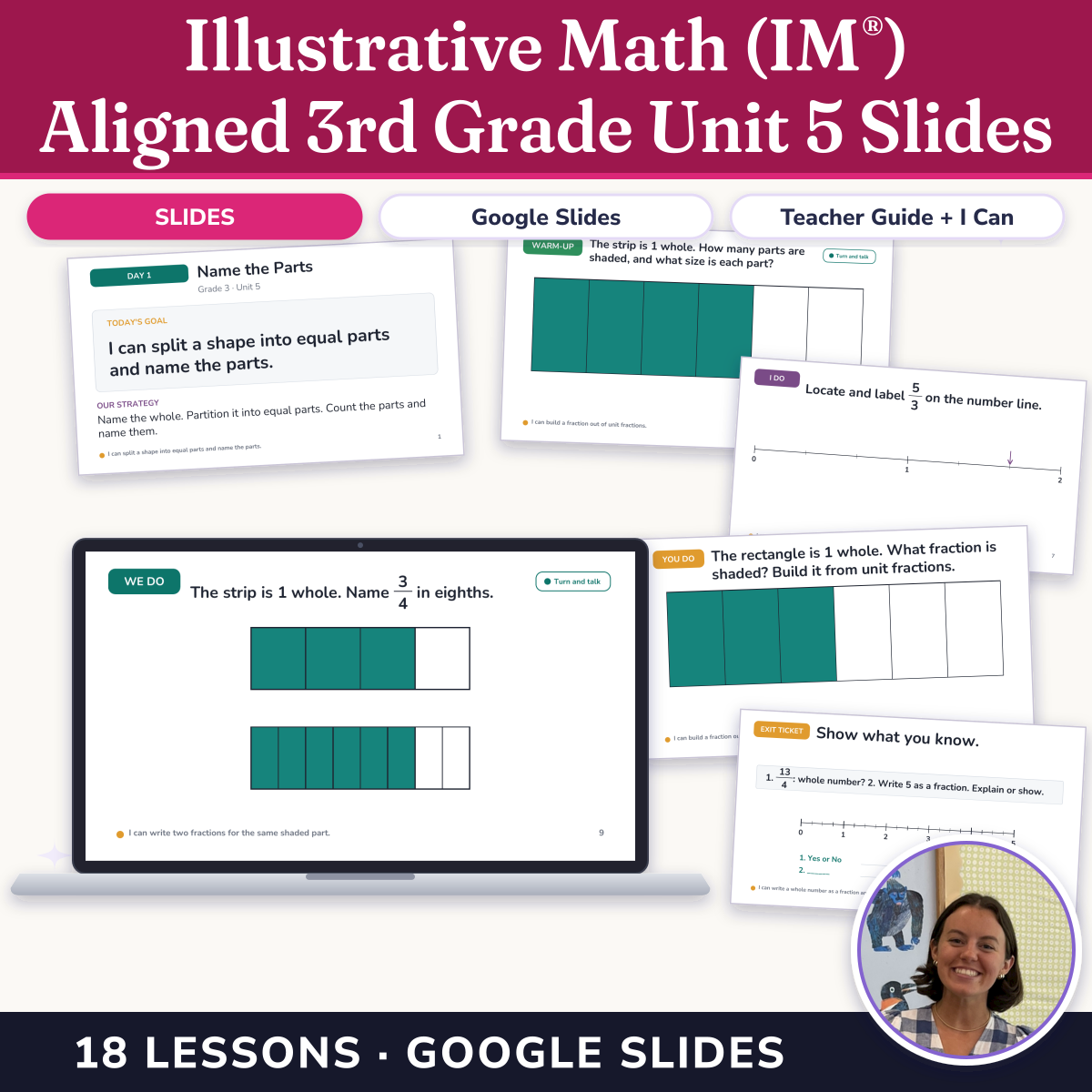 Preview of Illustrative Math (IM®) Aligned 3rd Grade Unit 5 Slides: Fractions as Numbers
