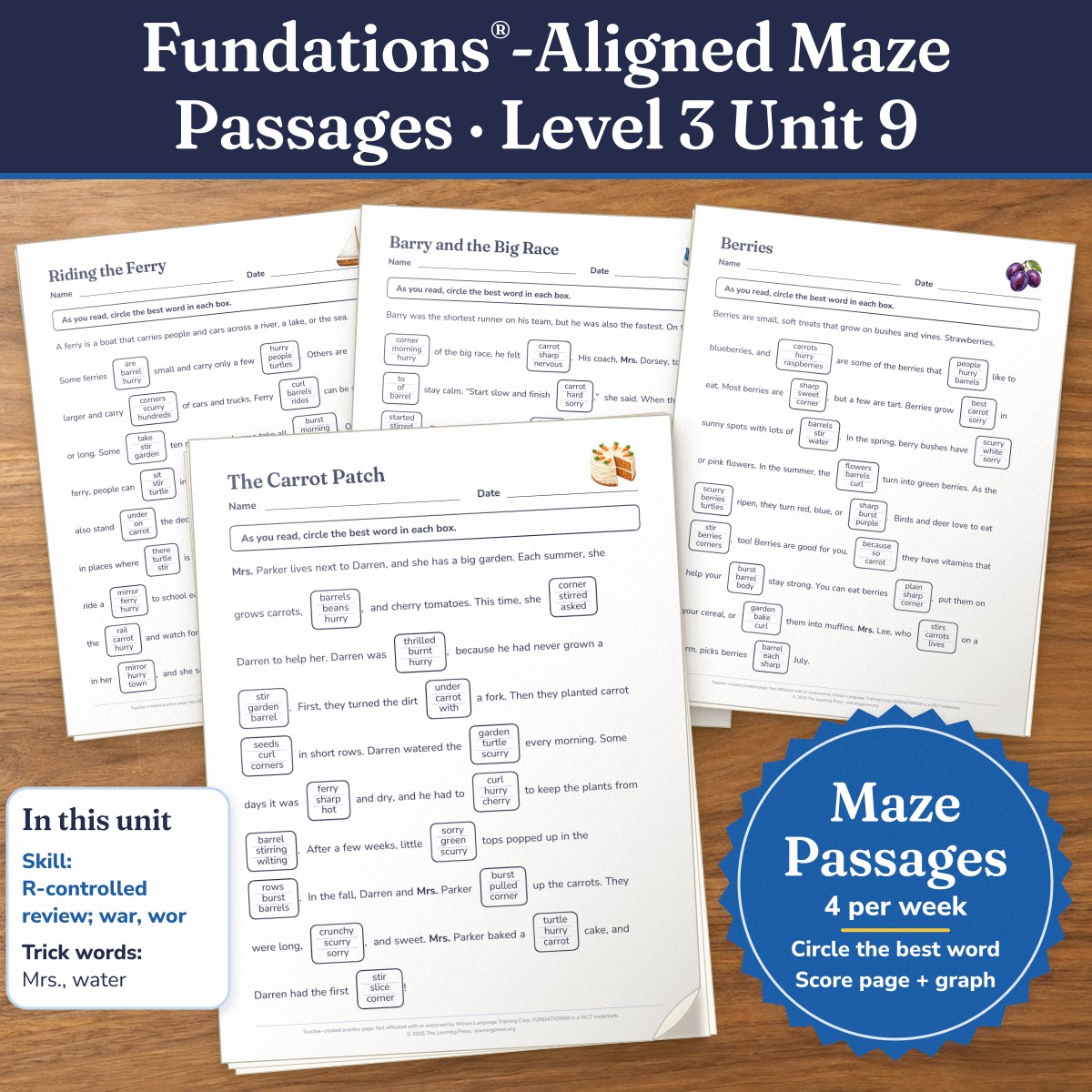 Preview of Fundations®-Aligned Maze Passages · Level 3 Unit 9