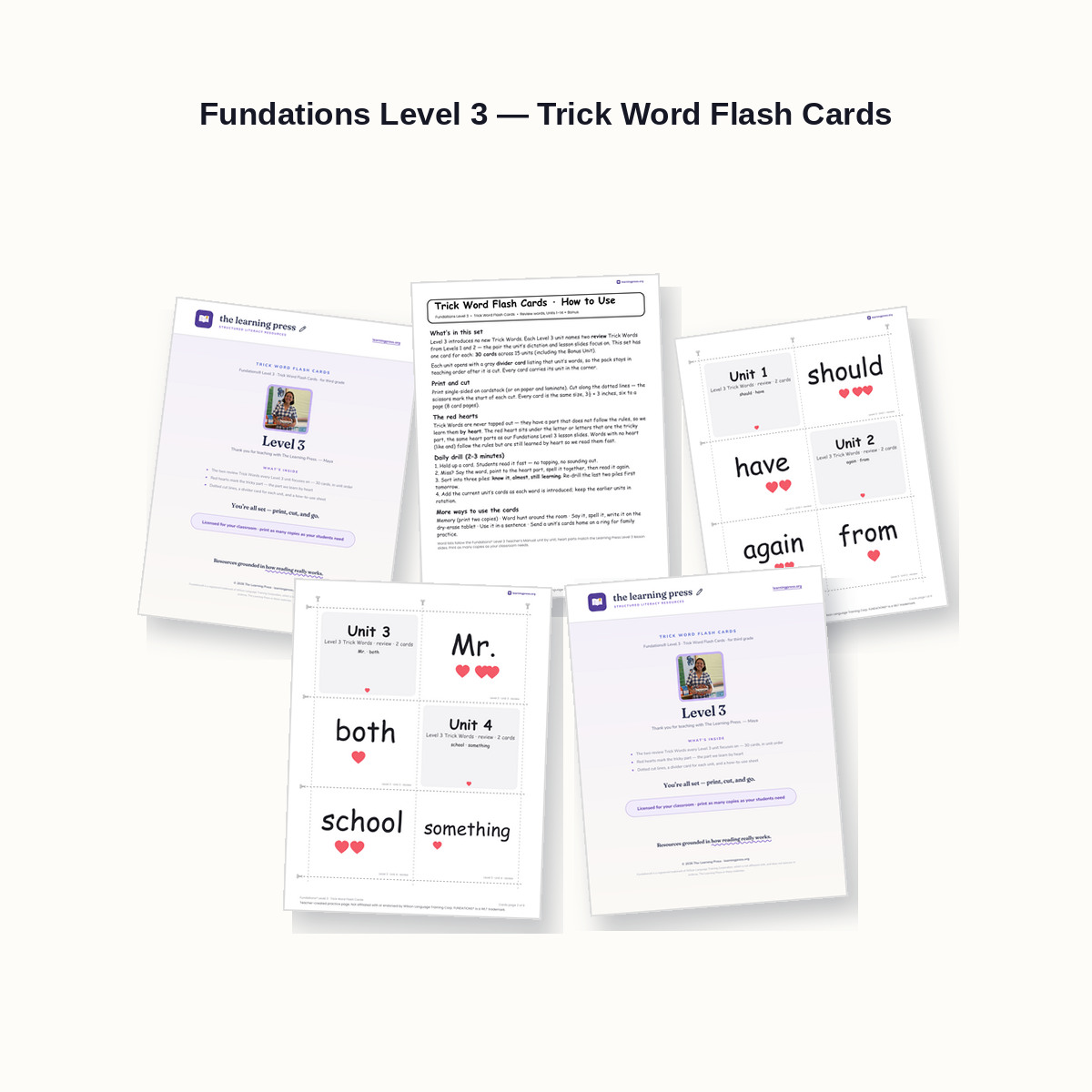 Preview of Fundations Level 3 — Trick Word Flash Cards