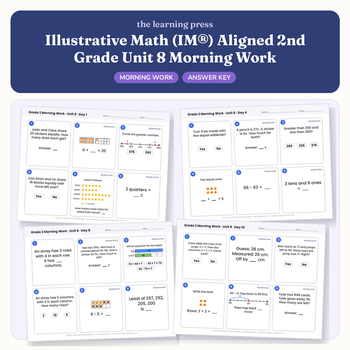 Preview of Illustrative Math (IM®) Aligned 2nd Grade Unit 8 Morning Work