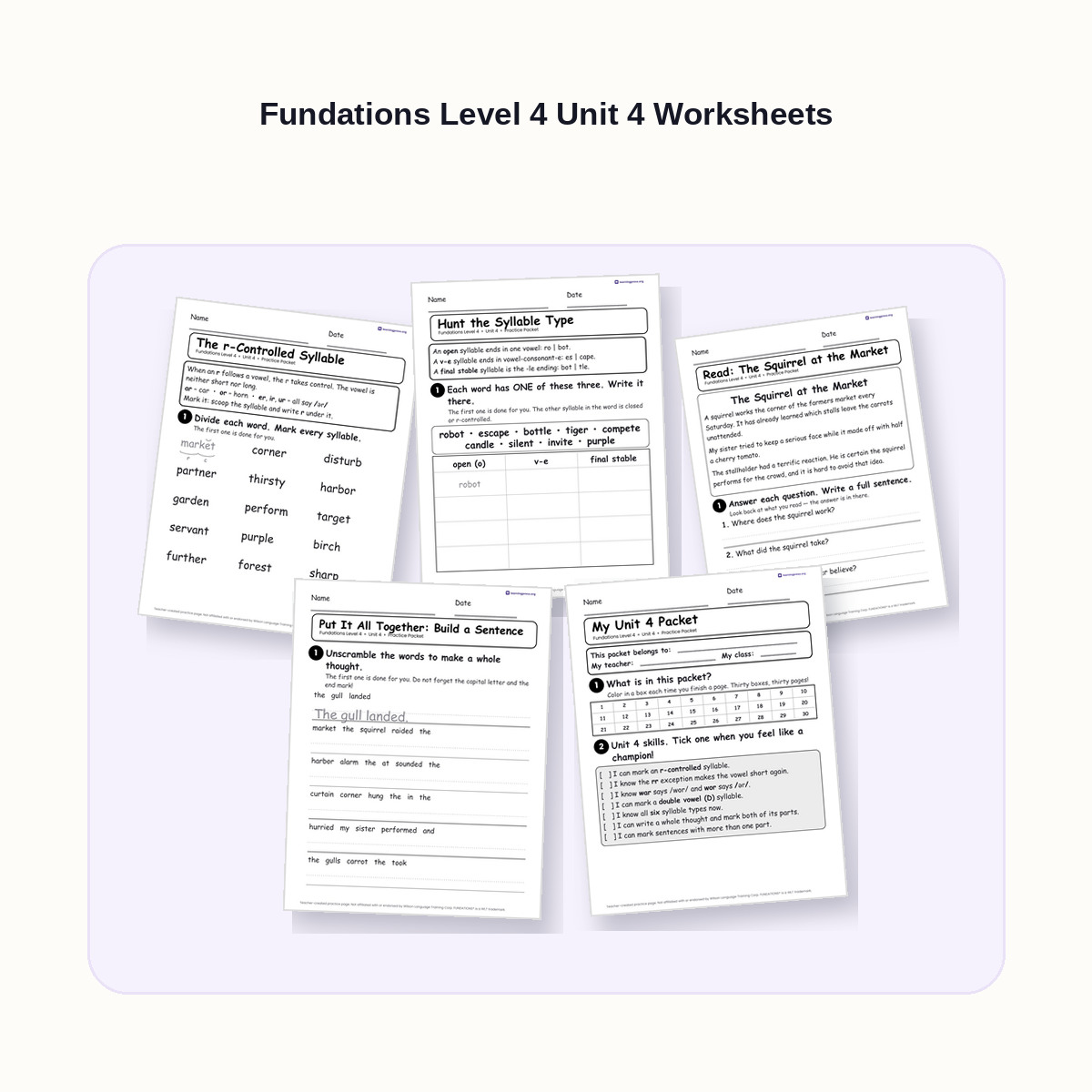 Preview of Fundations Level 4 Unit 4 Worksheets