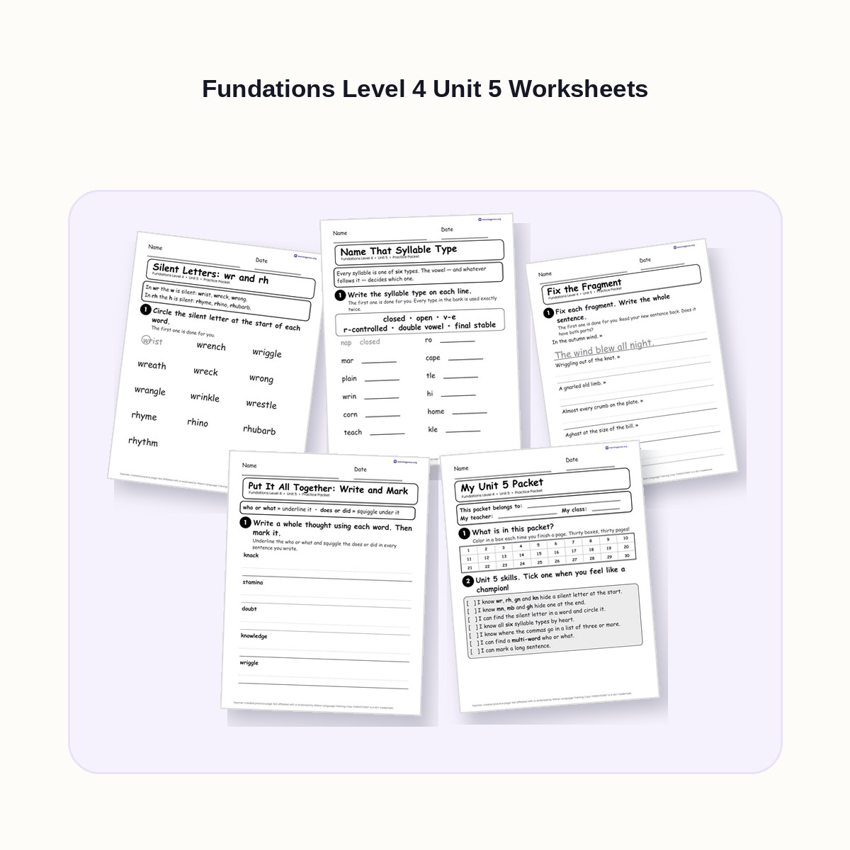 Preview of Fundations Level 4 Unit 5 Worksheets