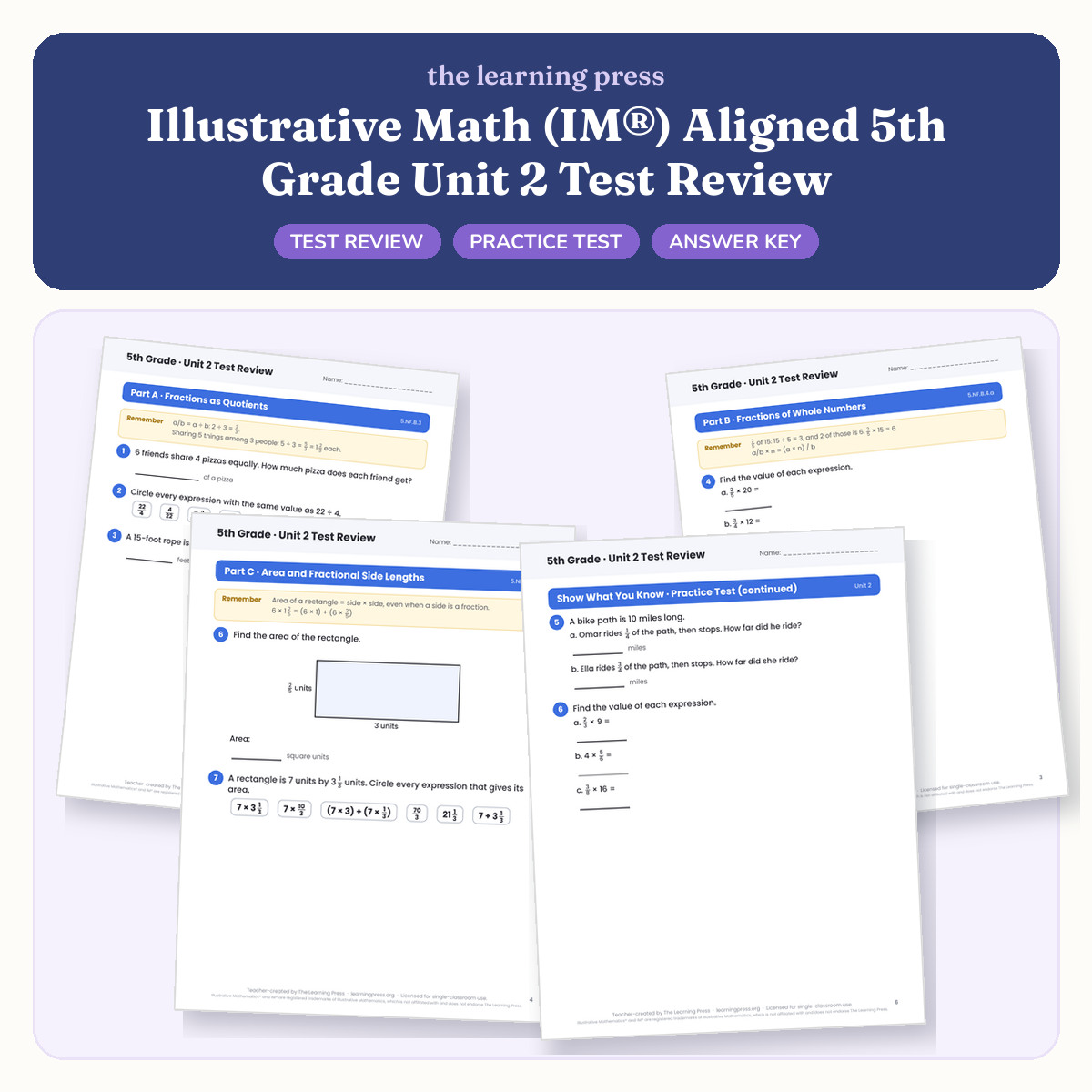 Preview of Illustrative Math (IM®) Aligned 5th Grade Unit 2 Test Review