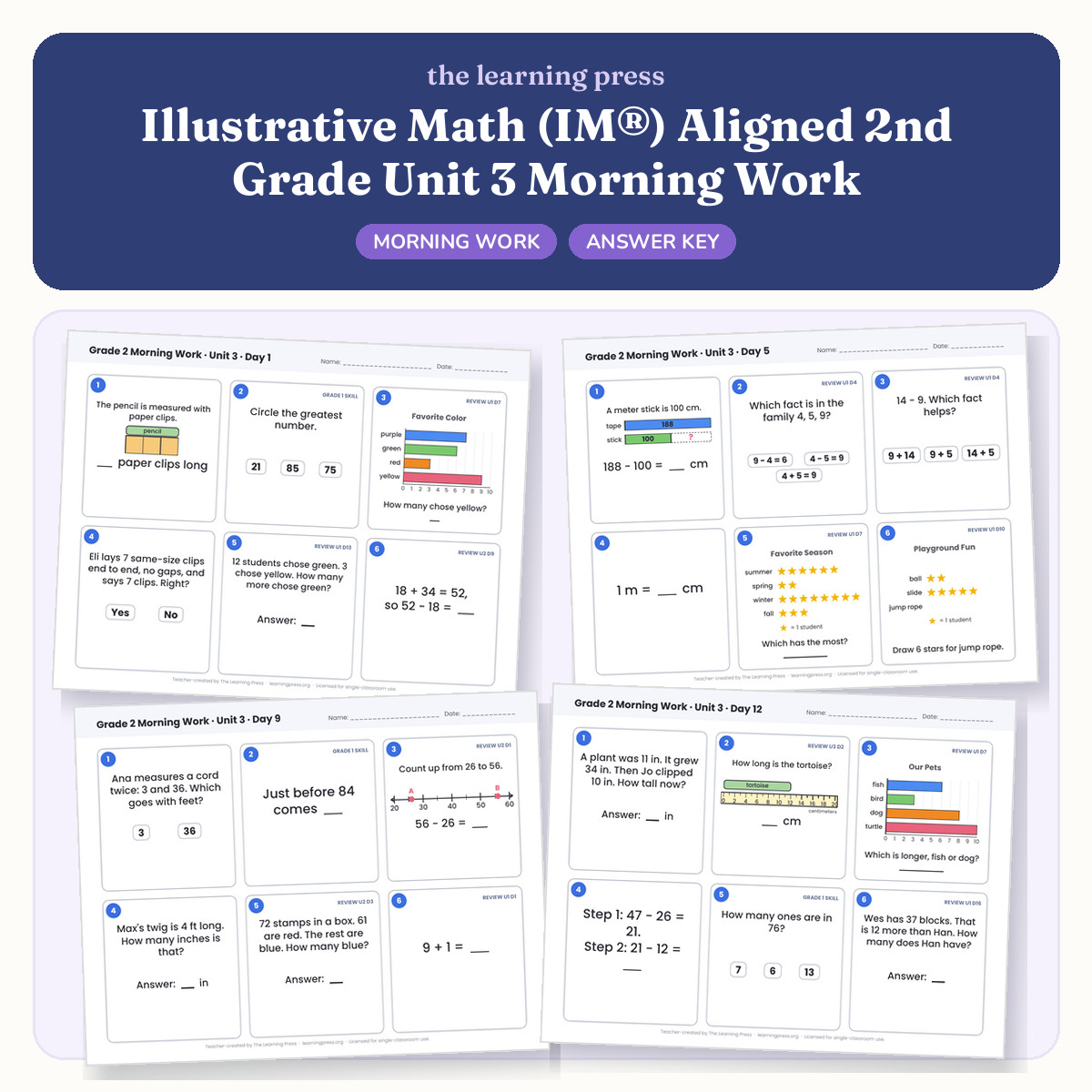 Preview of Illustrative Math (IM®) Aligned 2nd Grade Unit 3 Morning Work