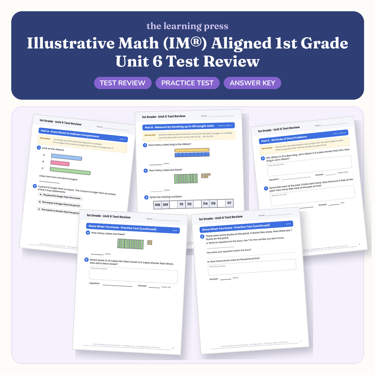 Preview of Illustrative Math (IM®) Aligned 1st Grade Unit 6 Test Review
