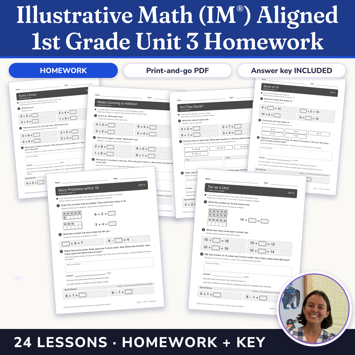 Preview of Illustrative Math (IM®) Aligned 1st Grade Unit 3 Homework: Adding and Subtracting Within 20