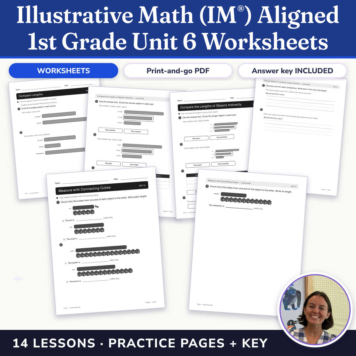 Preview of Illustrative Math (IM®) Aligned 1st Grade Unit 6 Worksheets: Length Measurements Within 120 Units