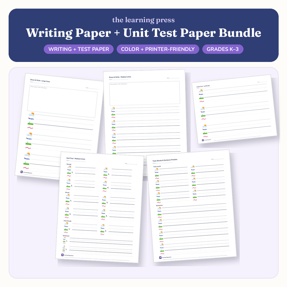 Preview of Fundations Aligned Writing Paper + Unit Test Paper Bundle · Picture Lines