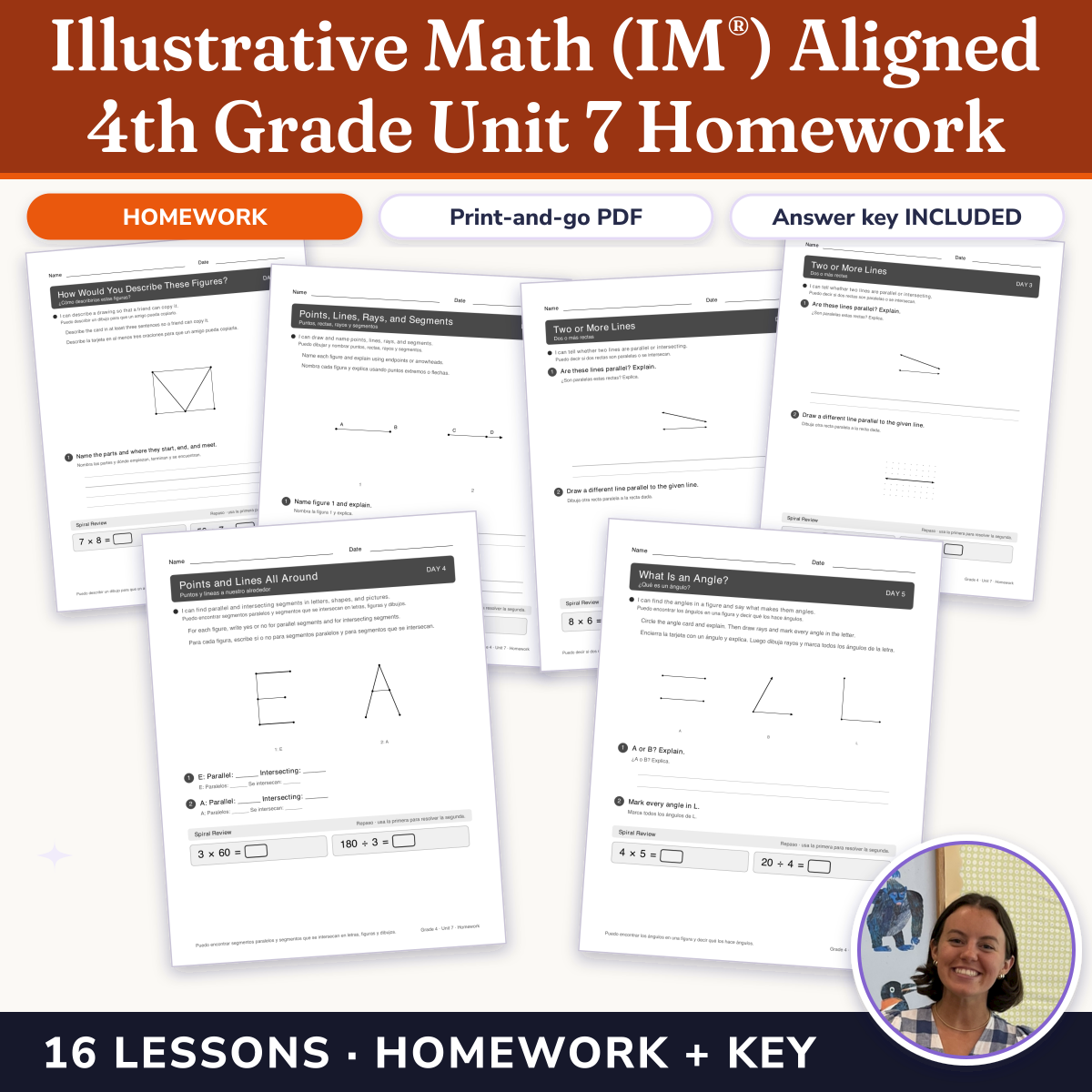 Preview of Illustrative Math (IM®) Aligned 4th Grade Unit 7 Homework: Angles and Angle Measurement