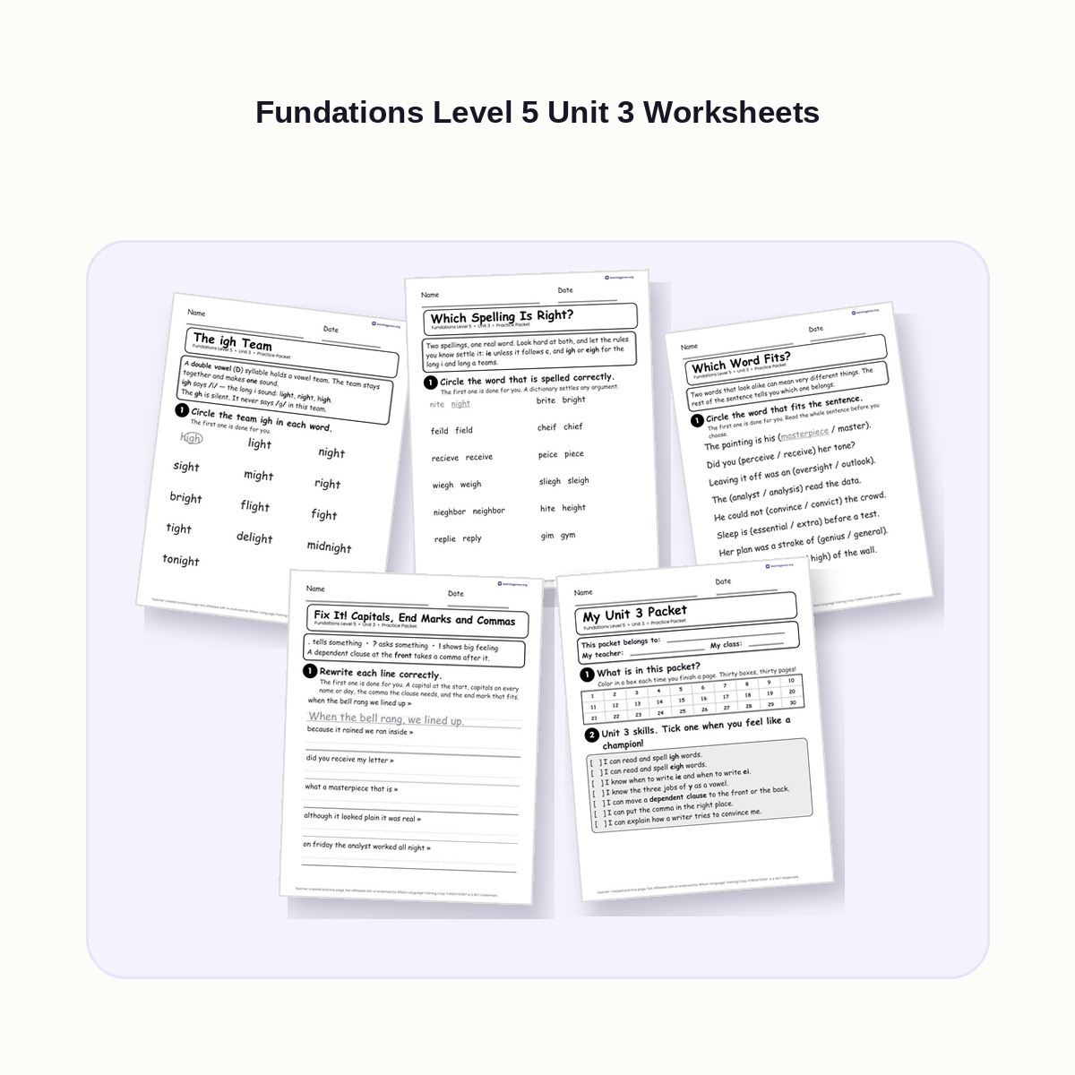 Preview of Fundations Level 5 Unit 3 Worksheets