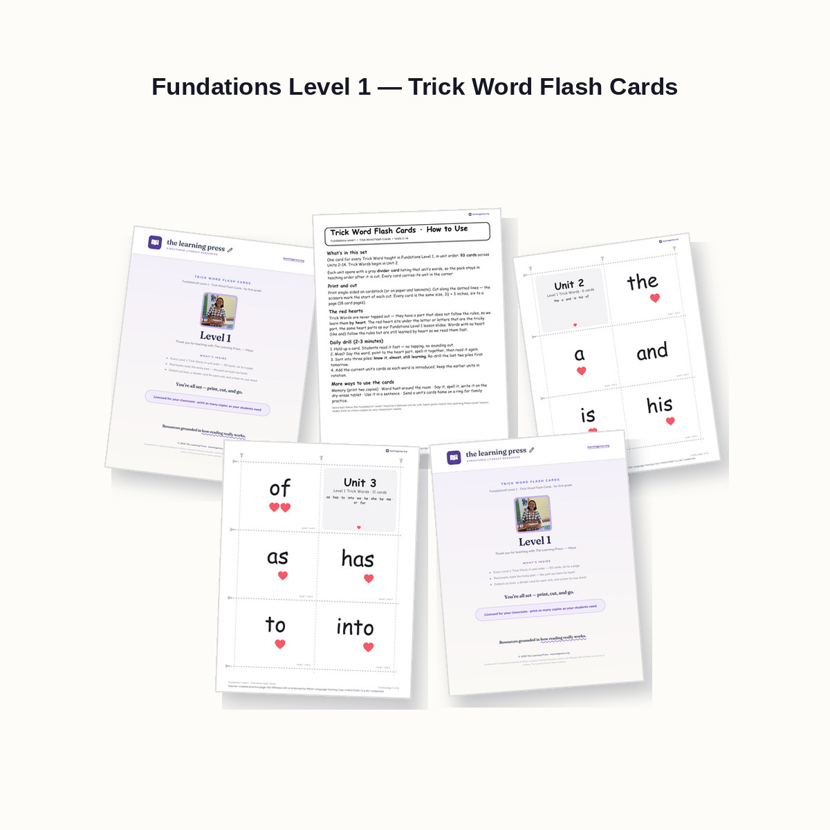 Preview of Fundations Level 1 — Trick Word Flash Cards