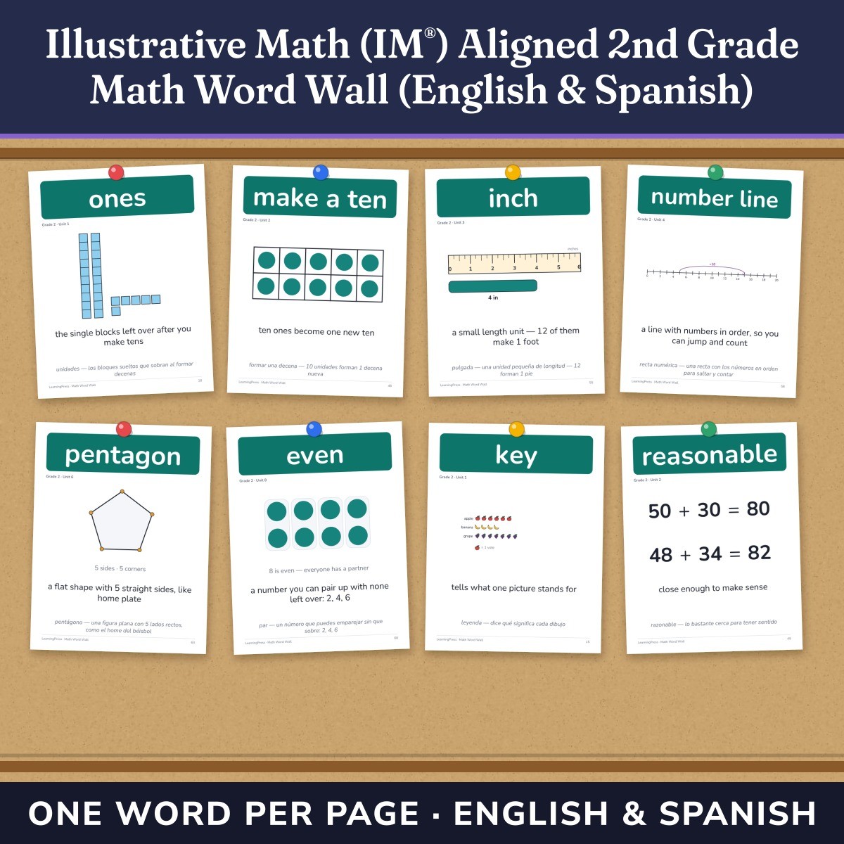 Preview of Illustrative Math (IM®) Aligned 2nd Grade Math Word Wall (English & Spanish)