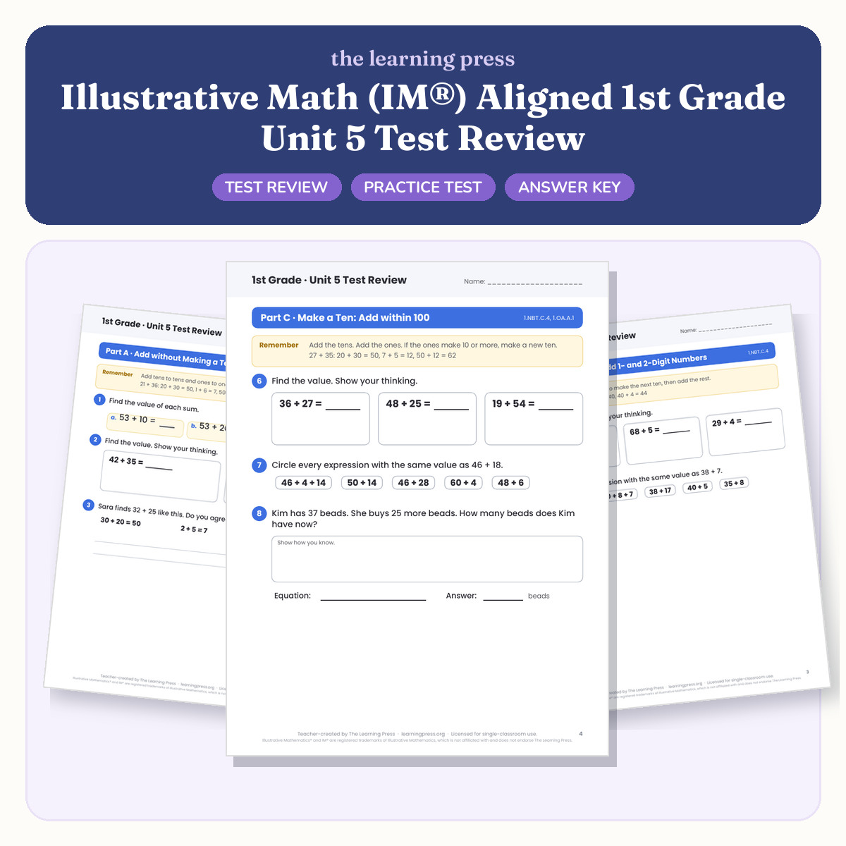Preview of Illustrative Math (IM®) Aligned 1st Grade Unit 5 Test Review