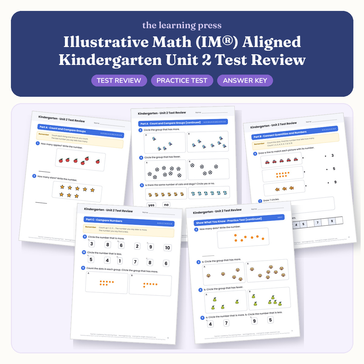 Preview of Illustrative Math (IM®) Aligned Kindergarten Unit 2 Test Review