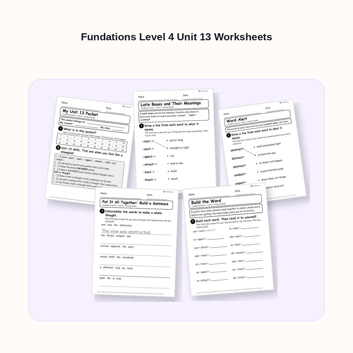 Preview of Fundations Level 4 Unit 13 Worksheets