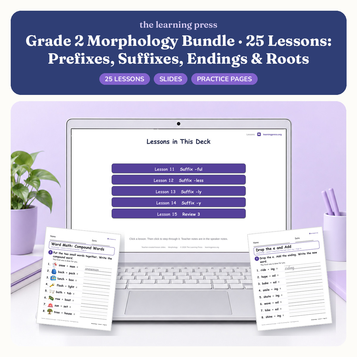 Preview of Grade 2 Morphology Bundle · 25 Lessons: Prefixes, Suffixes, Endings & Roots