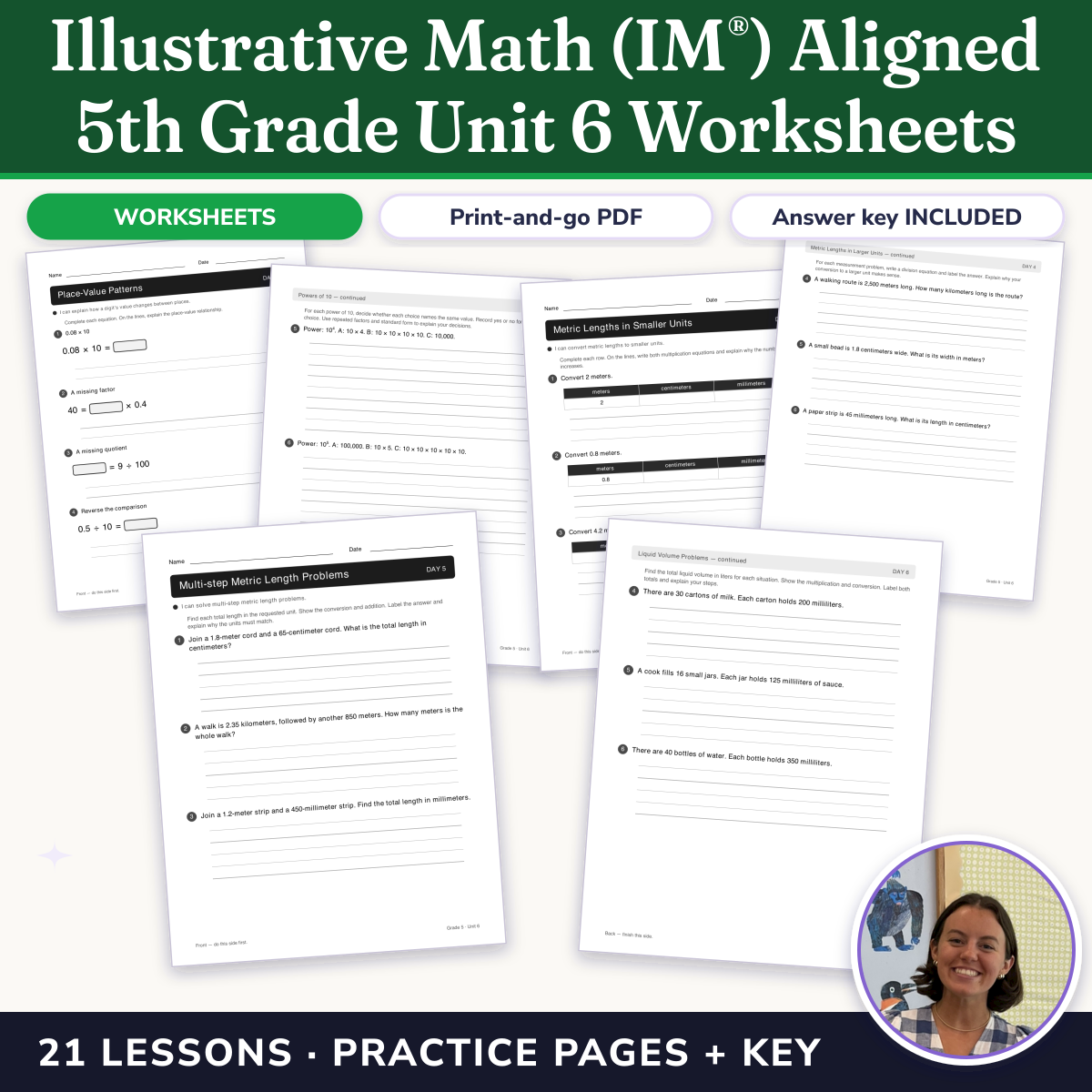 Preview of Illustrative Math (IM®) Aligned 5th Grade Unit 6 Worksheets: More Decimal and Fraction Operations