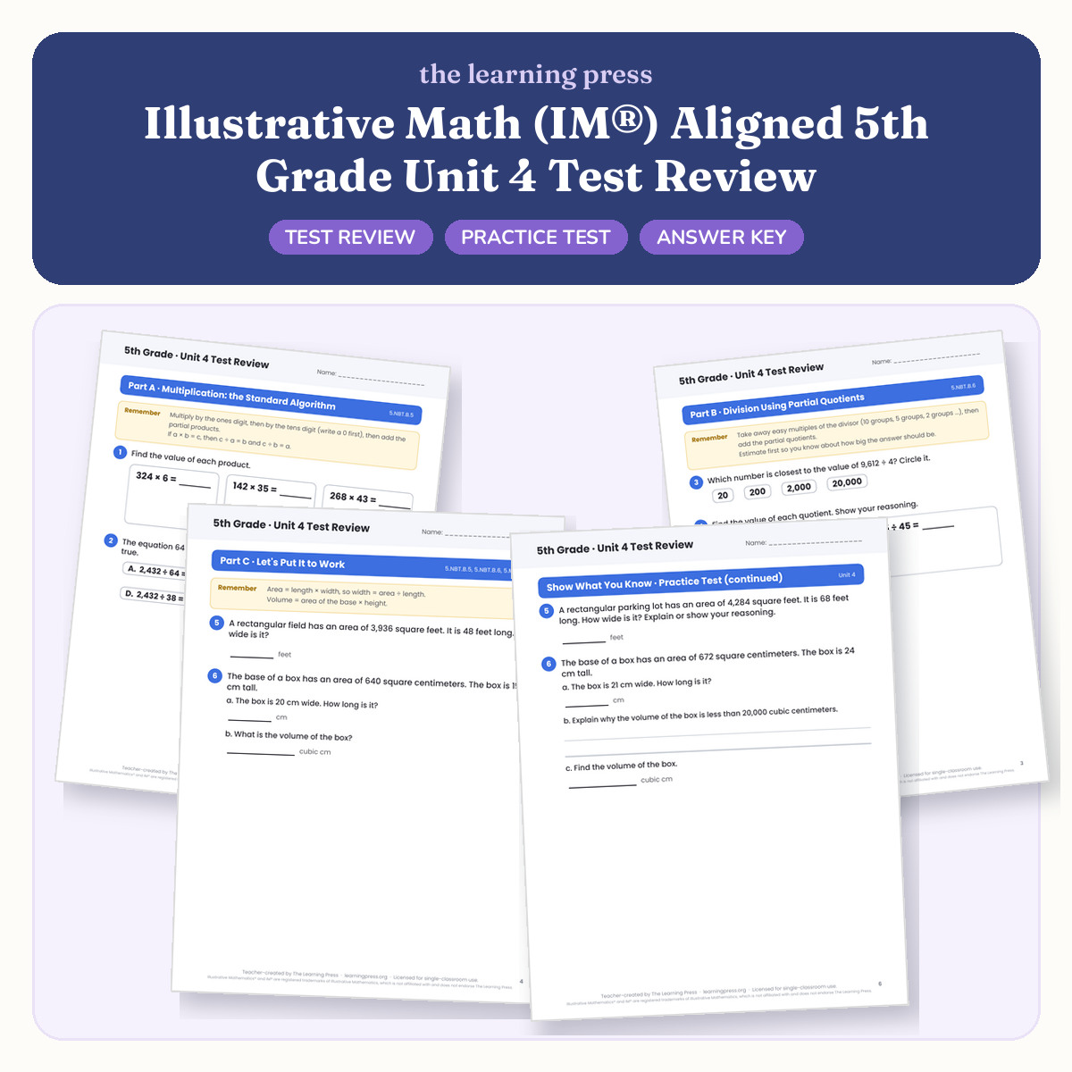 Preview of Illustrative Math (IM®) Aligned 5th Grade Unit 4 Test Review